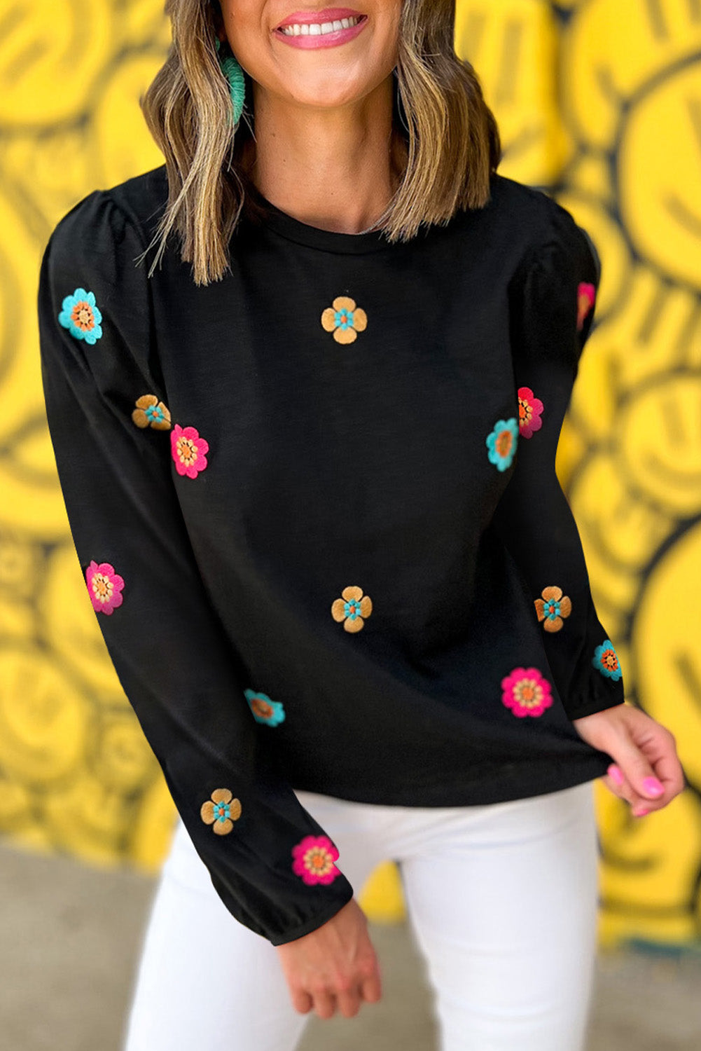 Black Embroidered floral jumper Tops & Tees JT's Designer Fashion