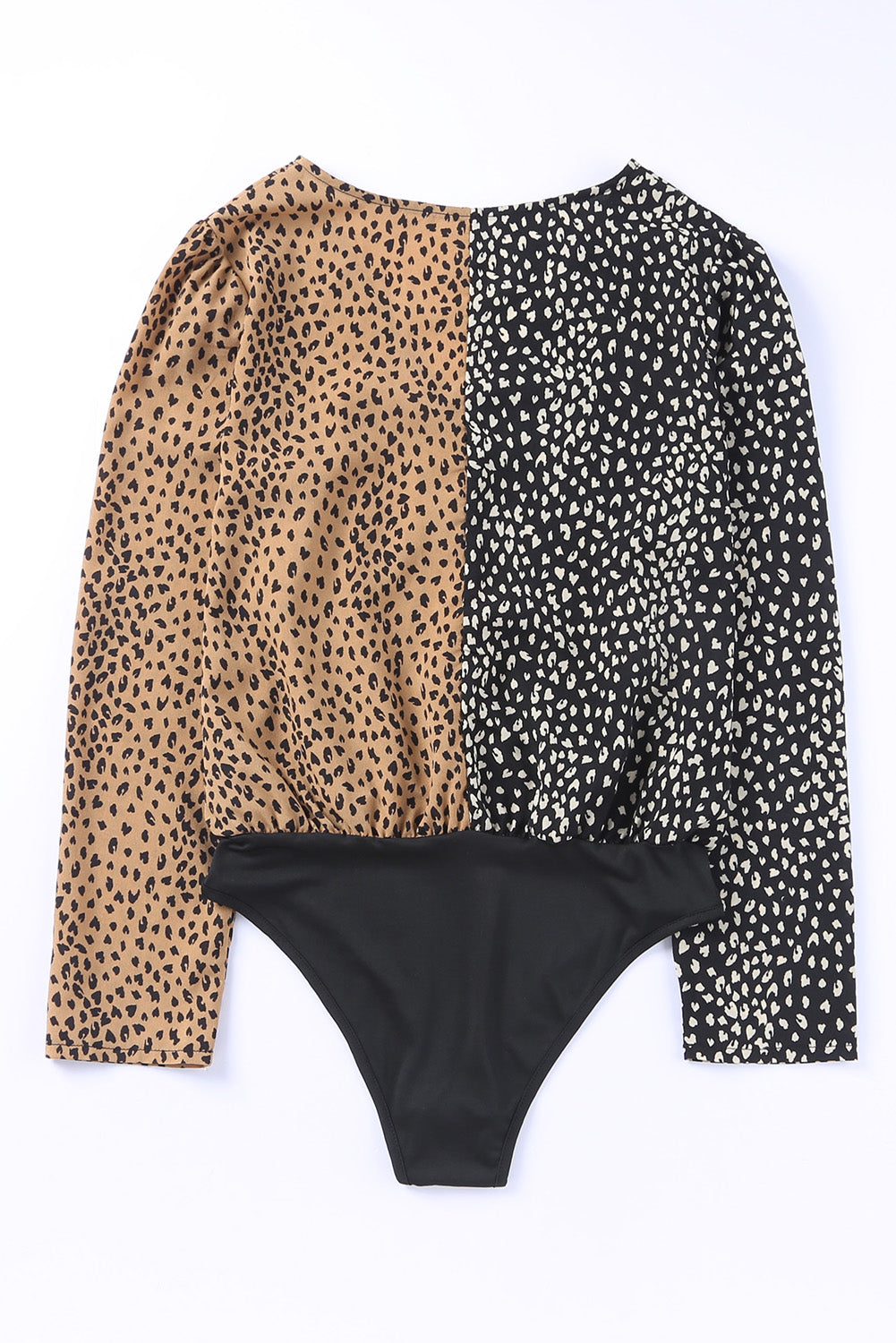 Spliced Leopard Print Wrap Long Sleeve Bodysuit Bodysuits JT's Designer Fashion