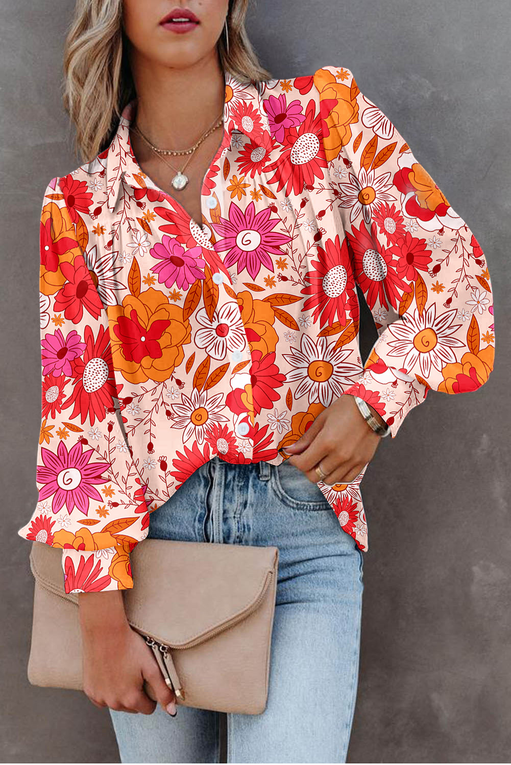 Multicolor Floral Print Bubble Sleeve Shirt Tops & Tees JT's Designer Fashion