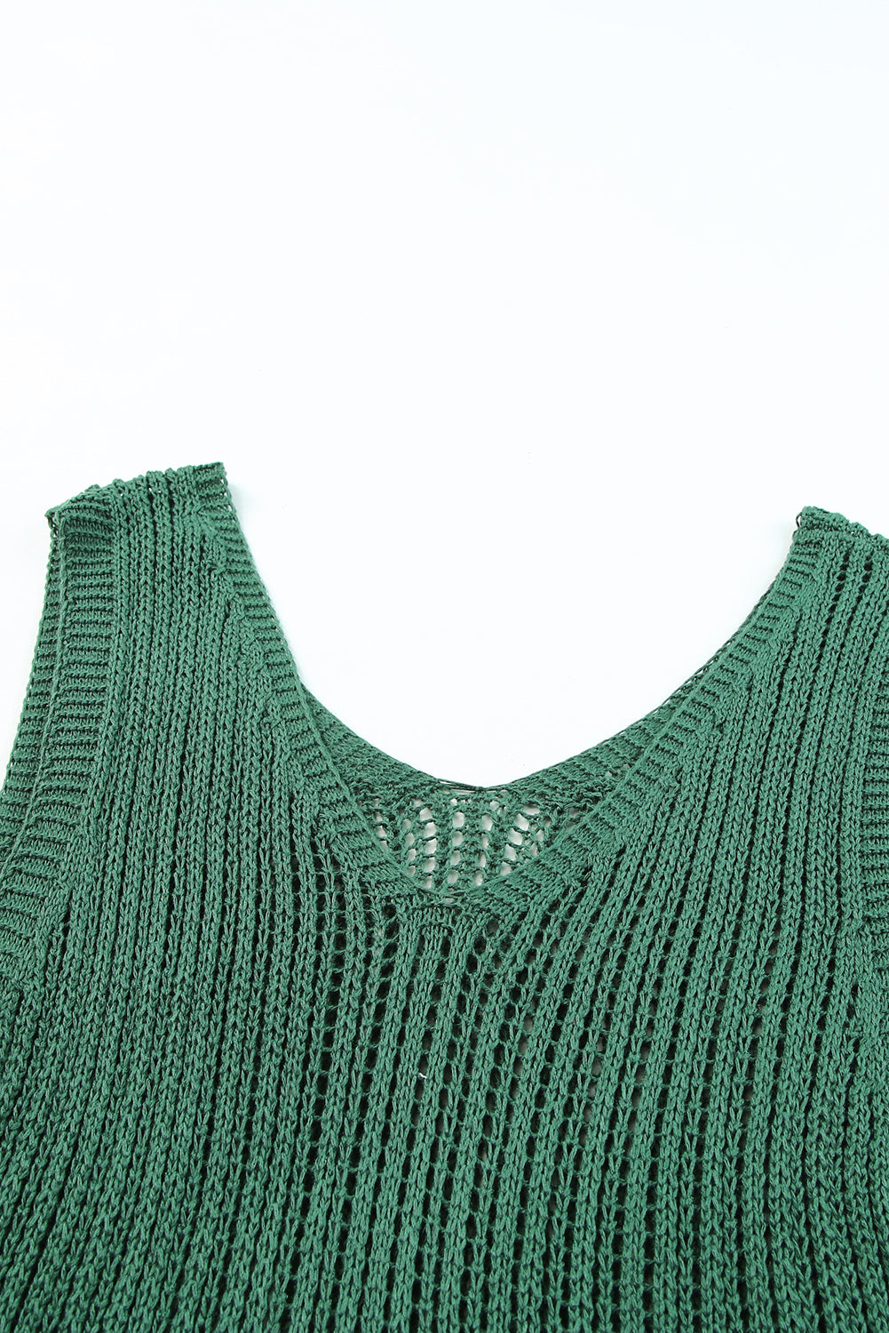 Green Hollowed Knit V Neck Tank Top Tank Tops JT's Designer Fashion