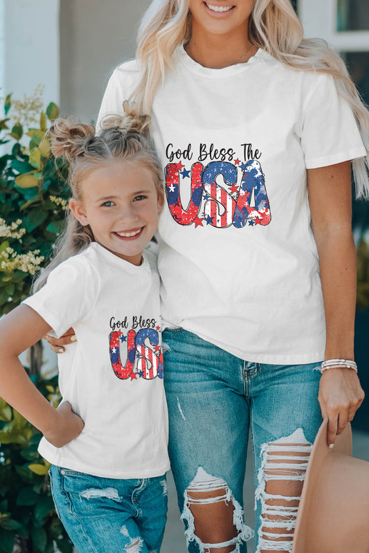 White Family Matching USA Graphic Print Adult Crew Neck T Shirt White 95%Cotton+5%Elastane Family T-shirts JT's Designer Fashion