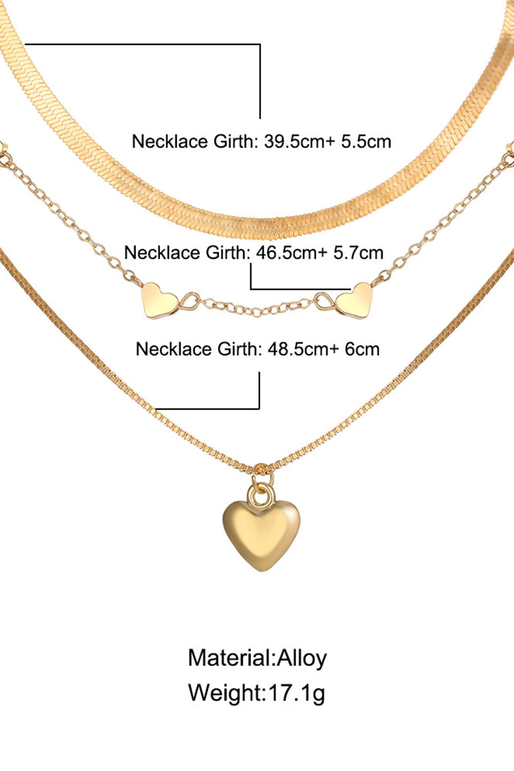 Gold Heart Pendant Layered Necklace Jewelry JT's Designer Fashion