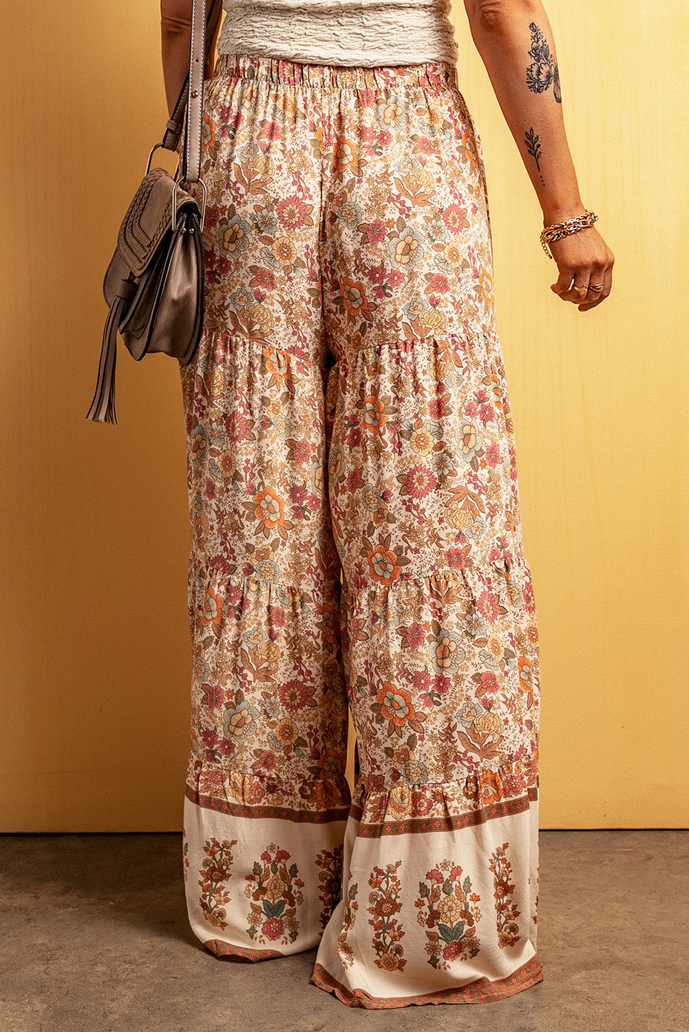 Multicolor Boho Floral Patchwork Loose Fit Wide Leg Pants Bottoms JT's Designer Fashion