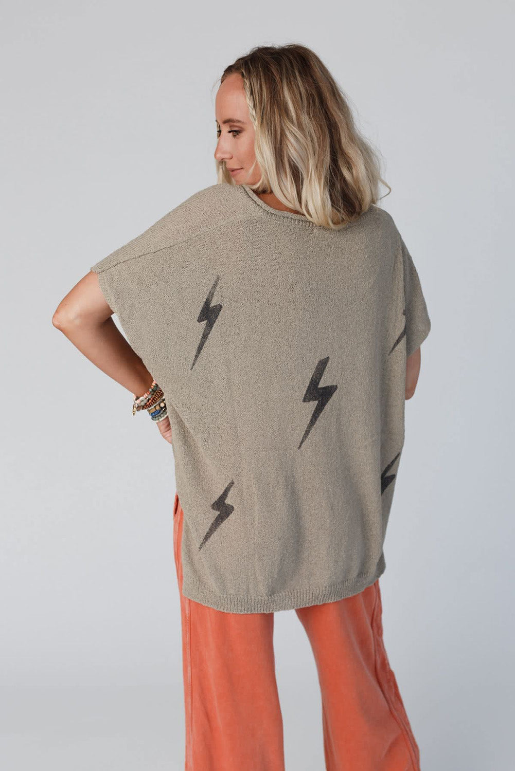 Parchment Lightening Graphic Dolman Sleeve V Neck Knitted Top Pre Order Sweaters & Cardigans JT's Designer Fashion