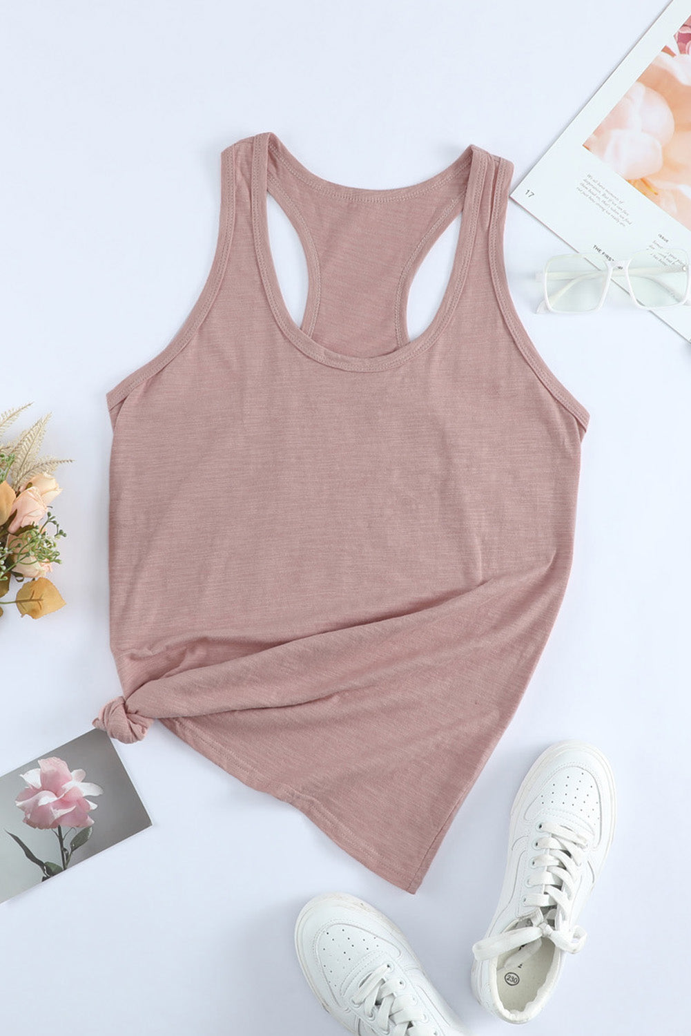 Pink Scoop Neck Basic Solid Tank Top Tank Tops JT's Designer Fashion