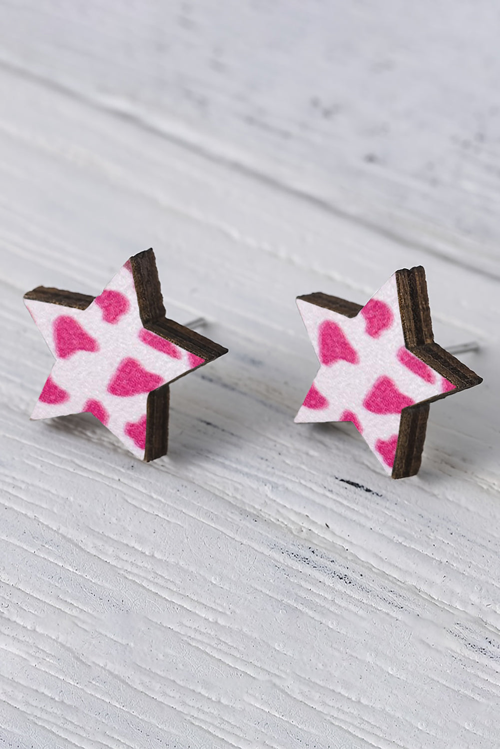 Dark Pink Cow Print Star Shape Stud Earrings Jewelry JT's Designer Fashion