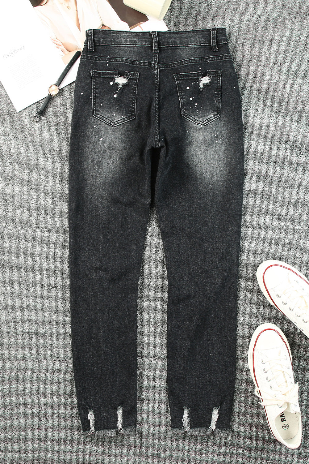 Black Ink Splash Distressed Skinny Jeans Jeans JT's Designer Fashion