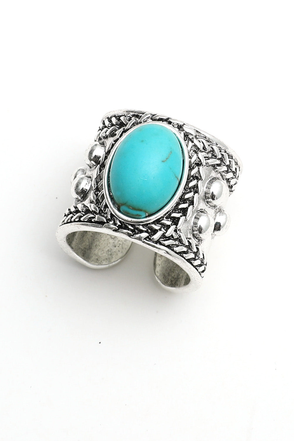 Silver Vintage Turquoise Gem Open Ring Jewelry JT's Designer Fashion