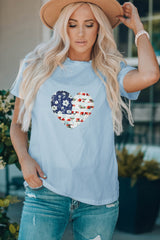 Sky Blue Family Matching American Flag Flower Heart Print Graphic Tee Family T-shirts JT's Designer Fashion