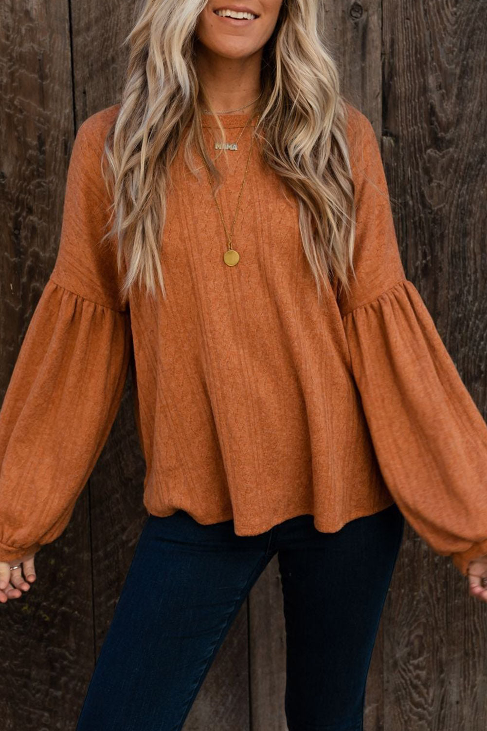 Orange Drop Shoulder Puff Sleeve Knit Top Tops & Tees JT's Designer Fashion