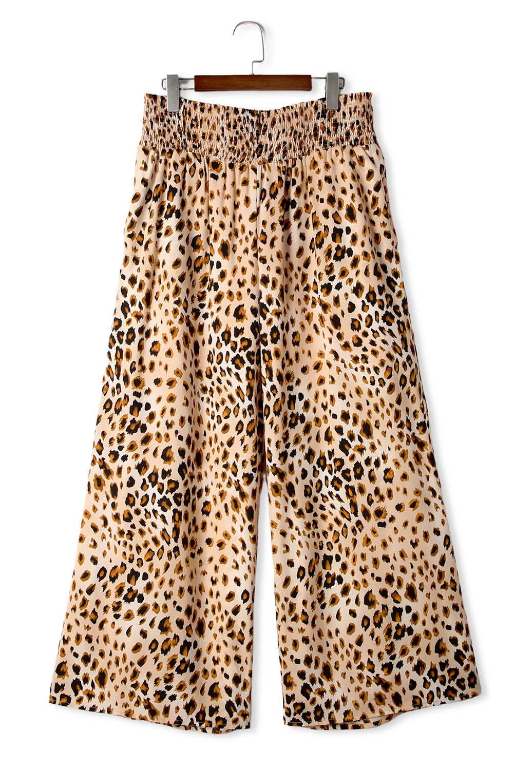 Leopard Plus Size Smoked High Waist Wide Leg Pants Plus Size Bottoms JT's Designer Fashion