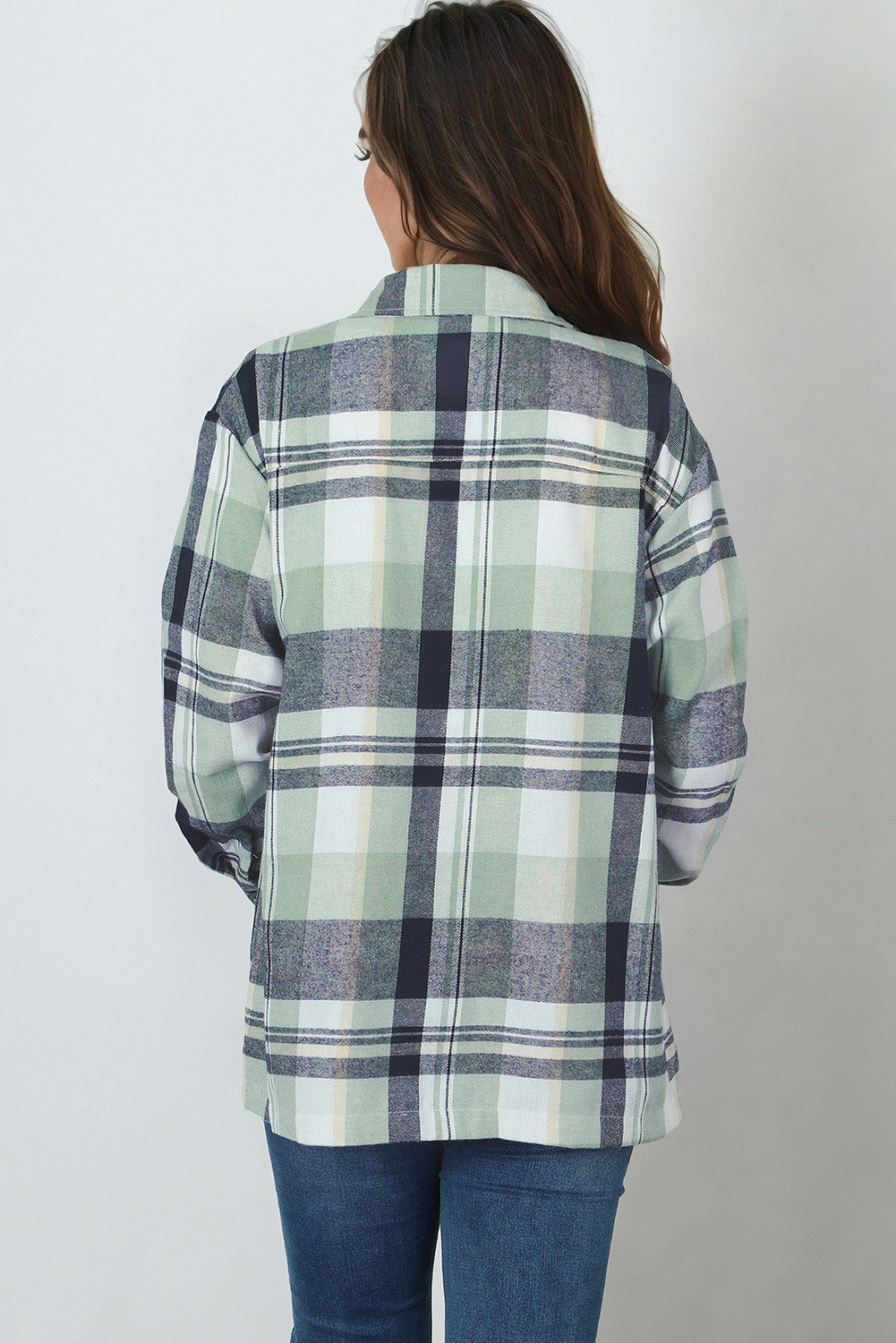 Green Printed Plus Size Plaid Chest Pocket Shirt Plus Size JT's Designer Fashion