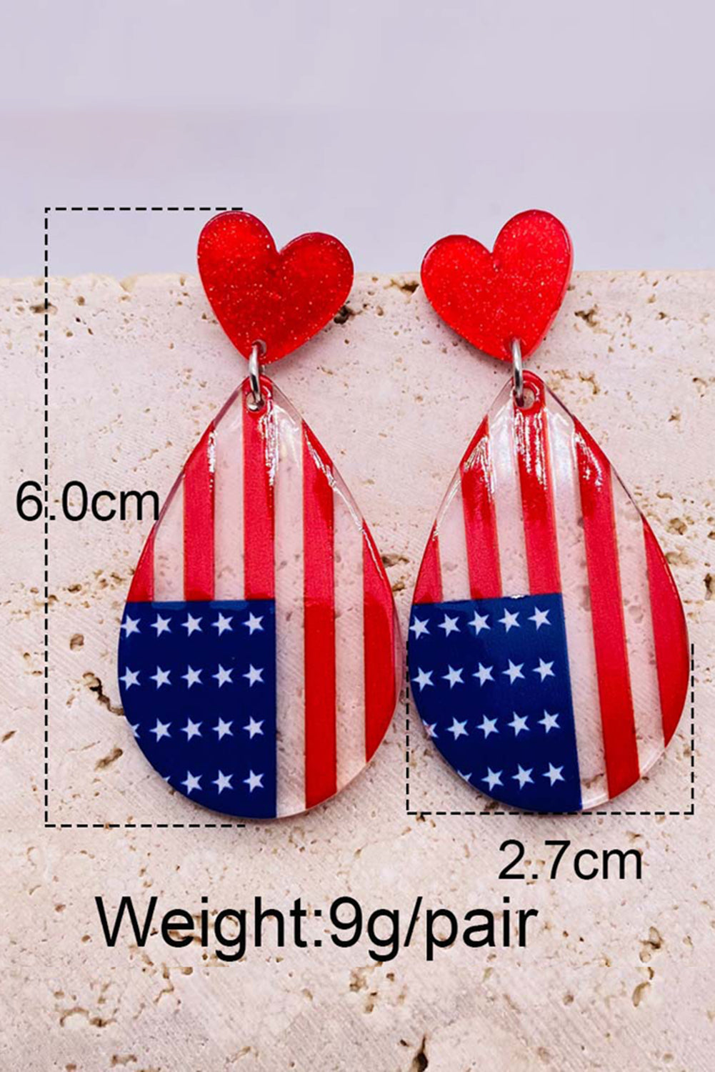 Multicolor Patriotic Heart American Flag Dropshape Acrylic Earrings Jewelry JT's Designer Fashion