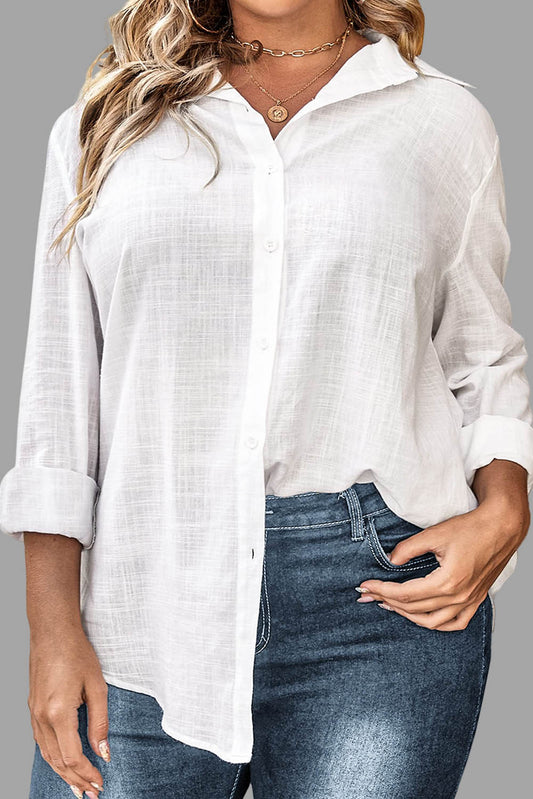 White Long Sleeve Button-Down Shirt Plus Size JT's Designer Fashion