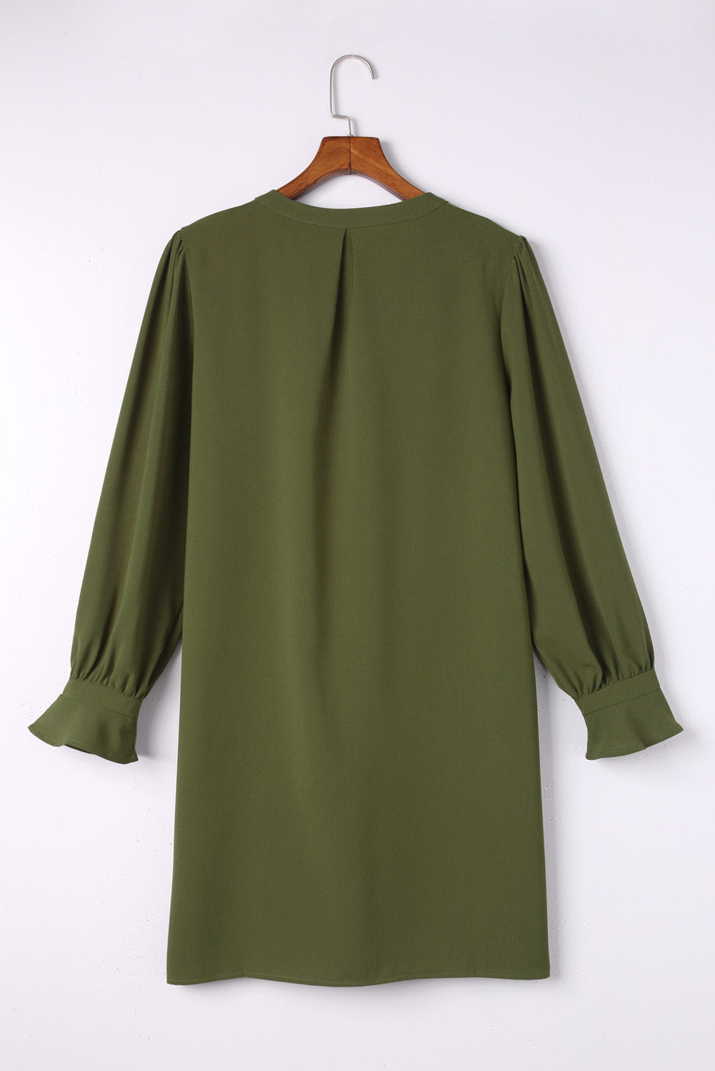 Green Split V Neck Ruffled Sleeves Shirt Dress Mini Dresses JT's Designer Fashion