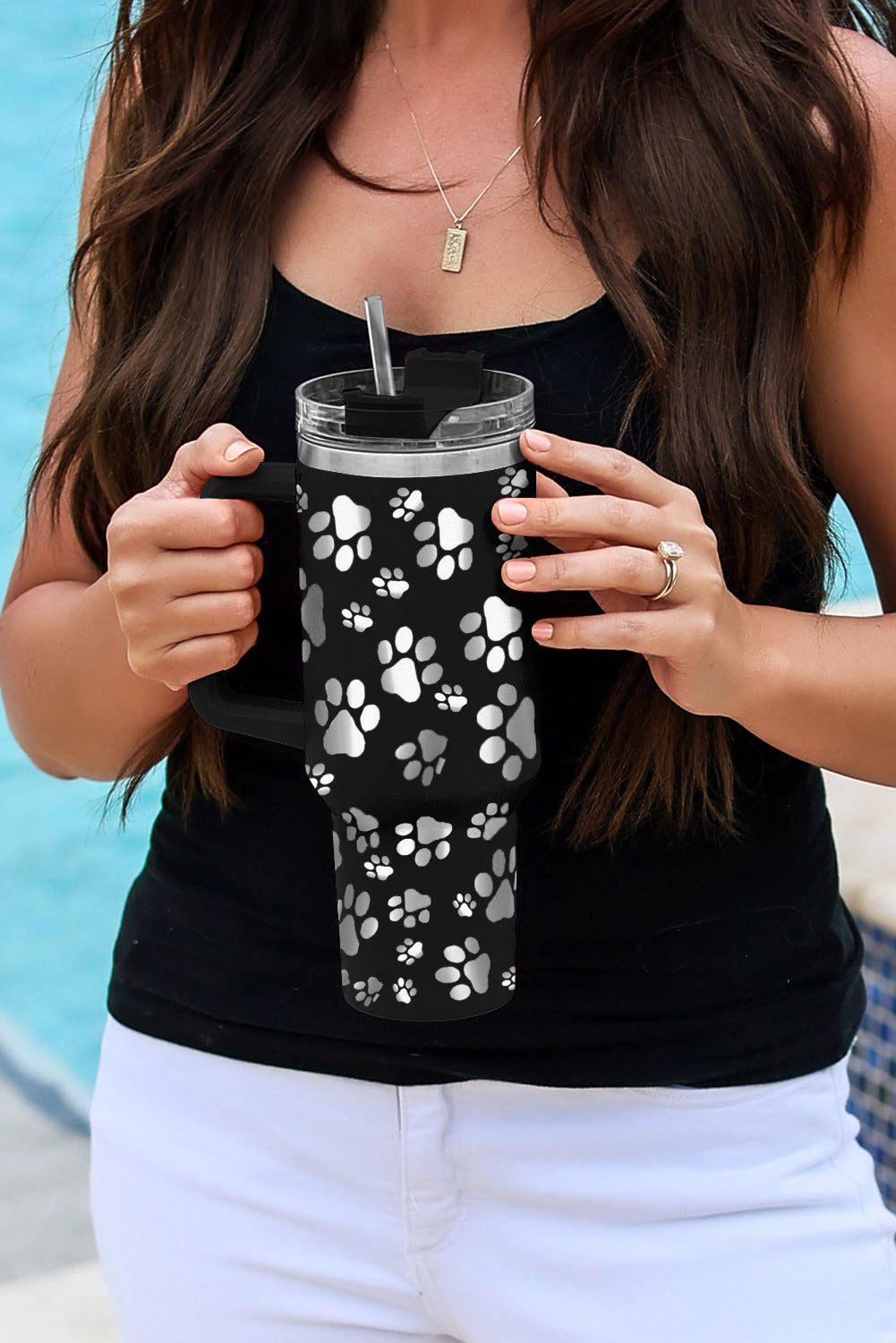 Black 40oz Cat Paw Print 304 Stainless Steel Thermos Cup Tumblers JT's Designer Fashion