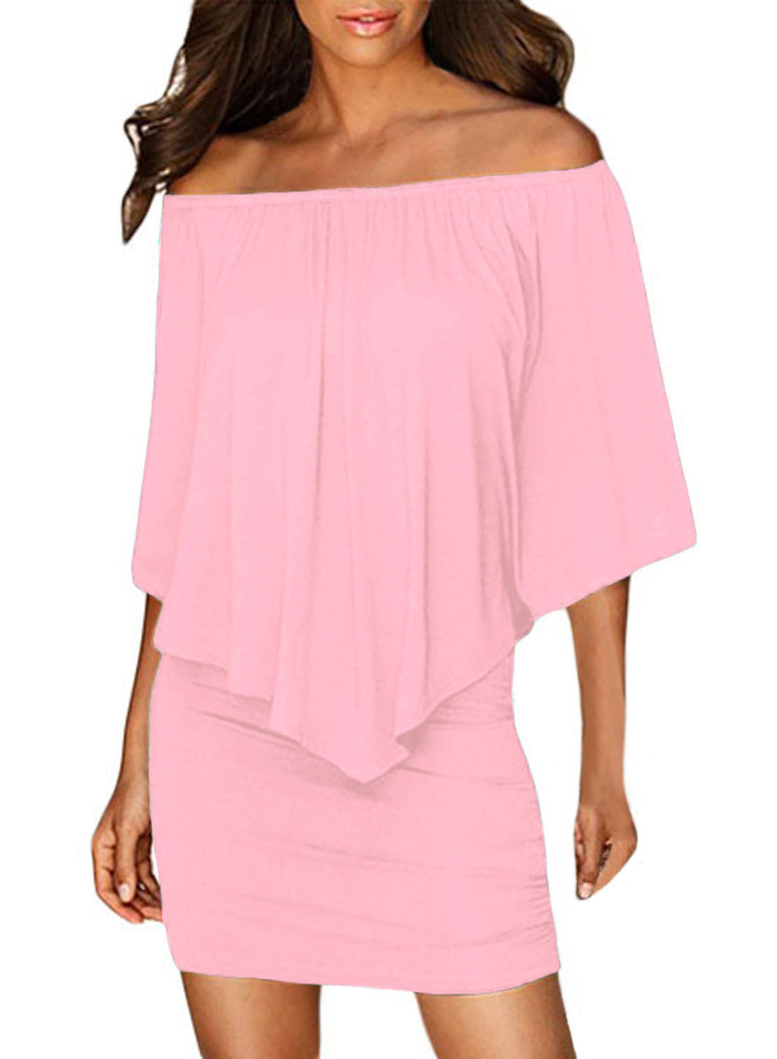 Multiple Dressing Layered Pink Mini Poncho Dress Mini Dresses JT's Designer Fashion