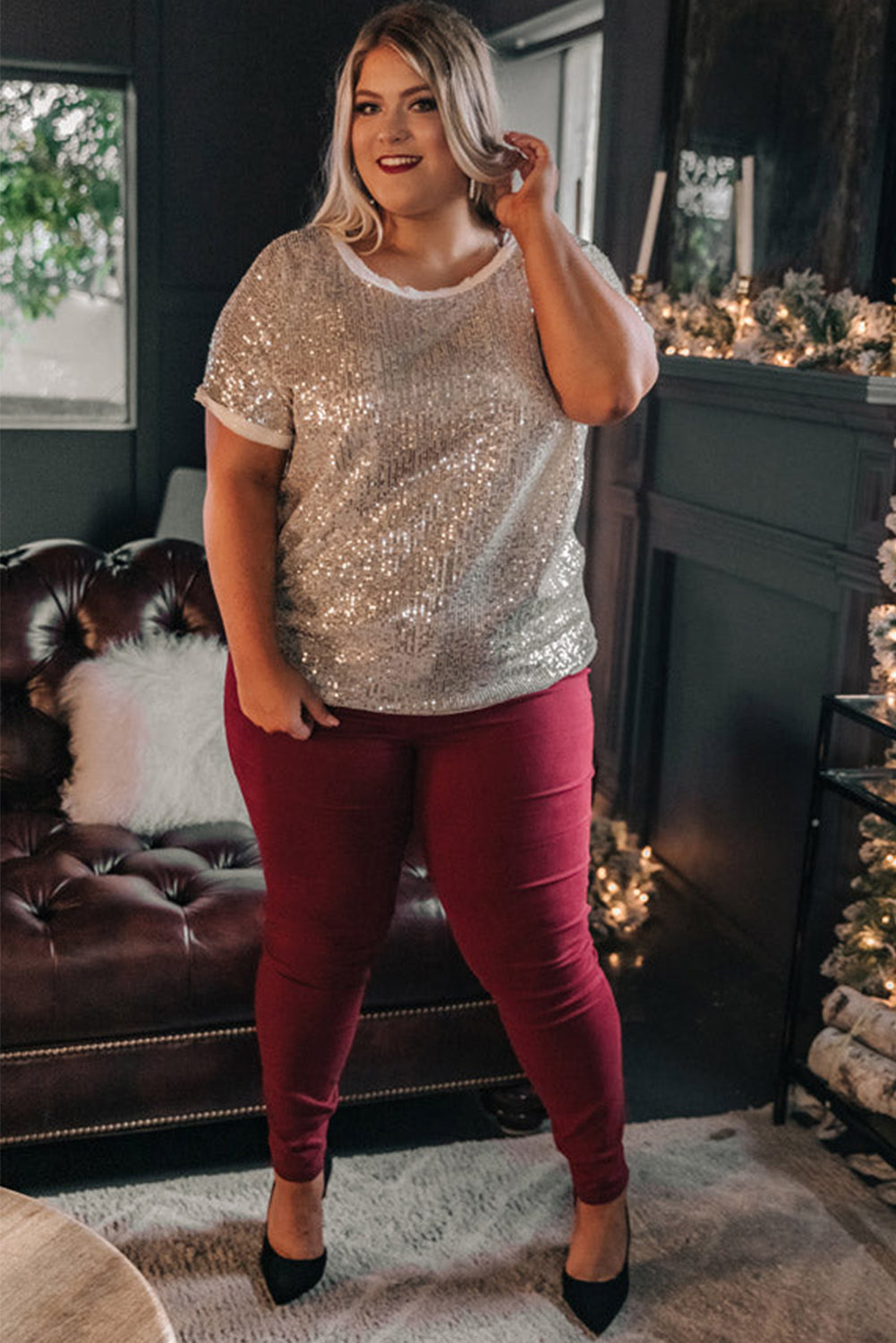 Light Pink Plus Size Sequin T-shirt Plus Size JT's Designer Fashion