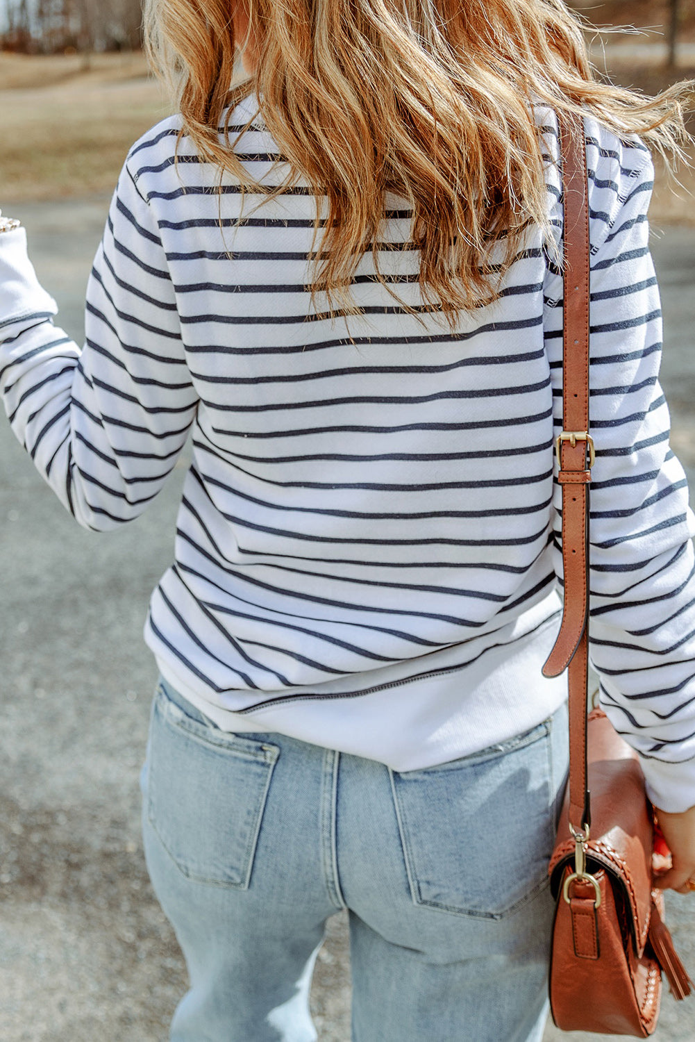 Striped Print Ribbed Trim Long Sleeve Top Tops & Tees JT's Designer Fashion