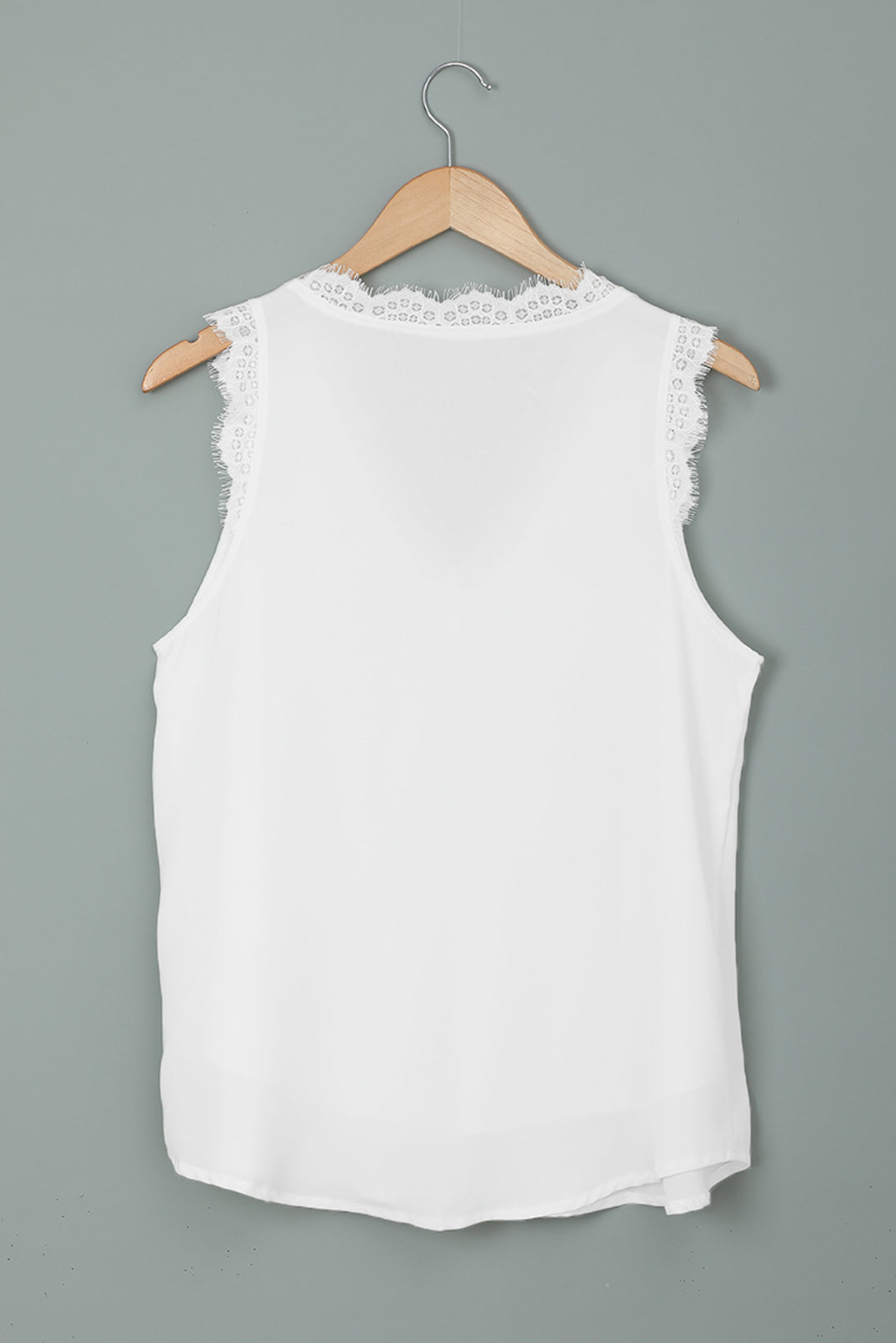 White Sleeveless Eyelash Lace V Neck Tank Top Tank Tops JT's Designer Fashion