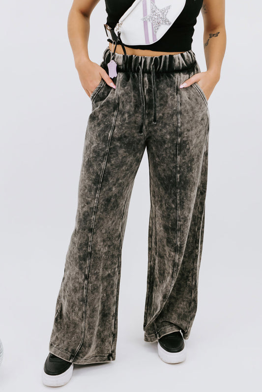 Black Plus Size Tie-Dye Drawstring Splicing Wide-Leg Jeans Plus Size JT's Designer Fashion