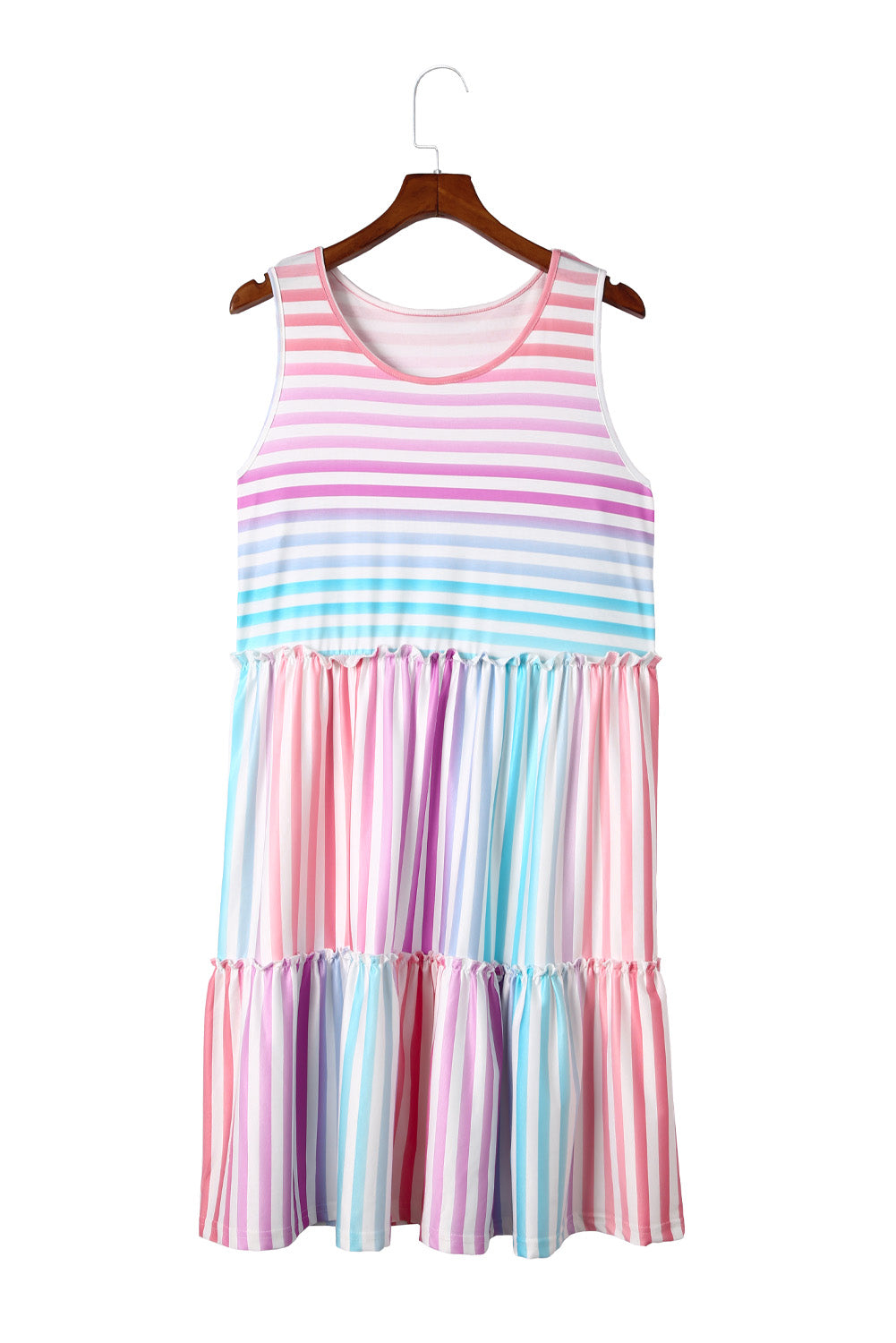 Multicolor Ombre Striped Sleeveless Tiered Plus Size Dress Plus Size Dresses JT's Designer Fashion