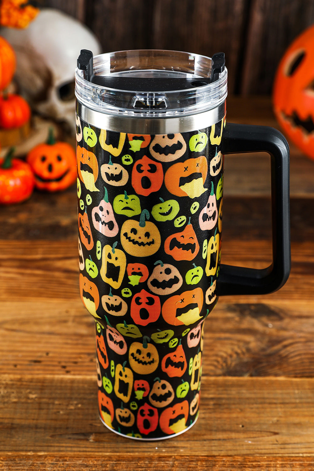 Black Halloween Pumpkins 40oz Stainless Steel Thermos Cup Tumblers JT's Designer Fashion