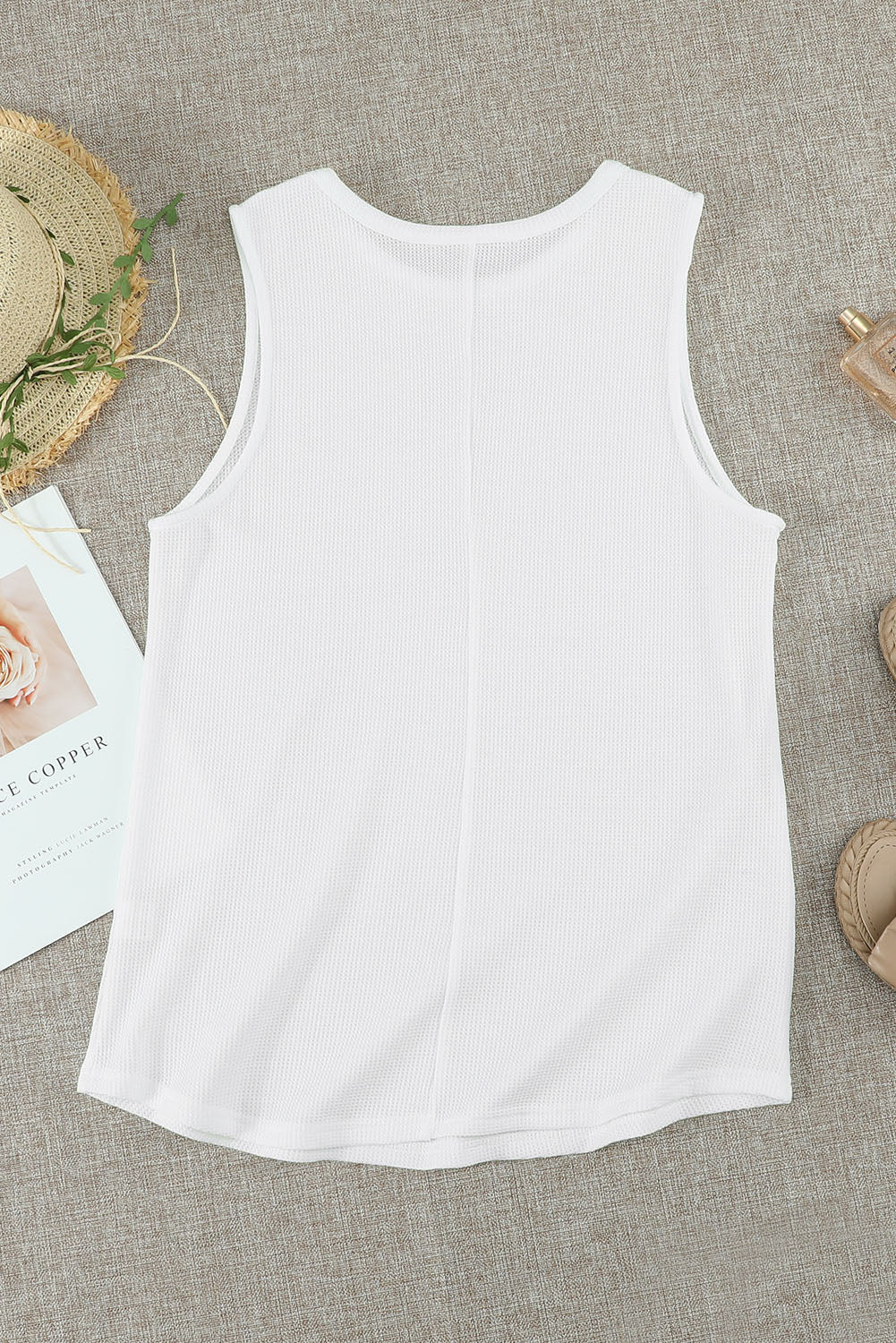 White Crew Neck Waffle Tank Top Tank Tops JT's Designer Fashion