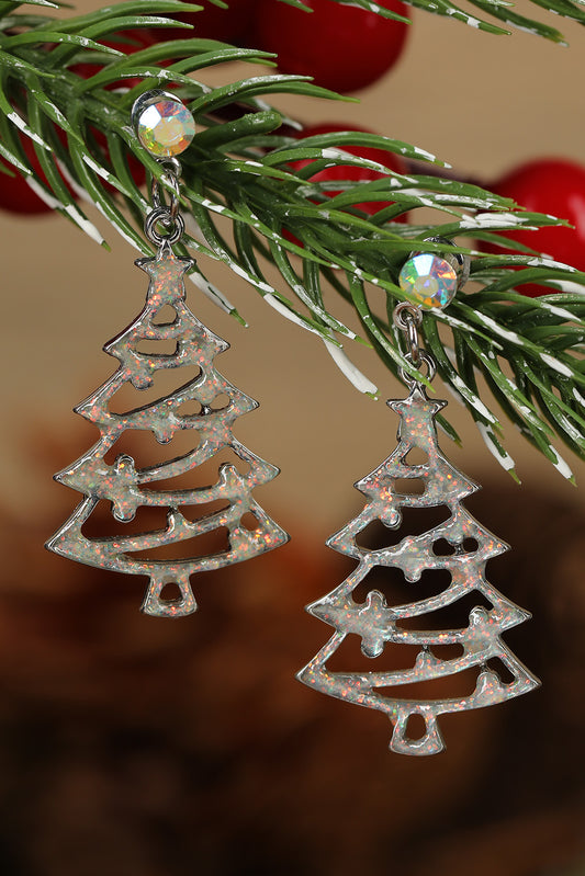 Silver Christmas Tree Dangle Earrings Jewelry JT's Designer Fashion