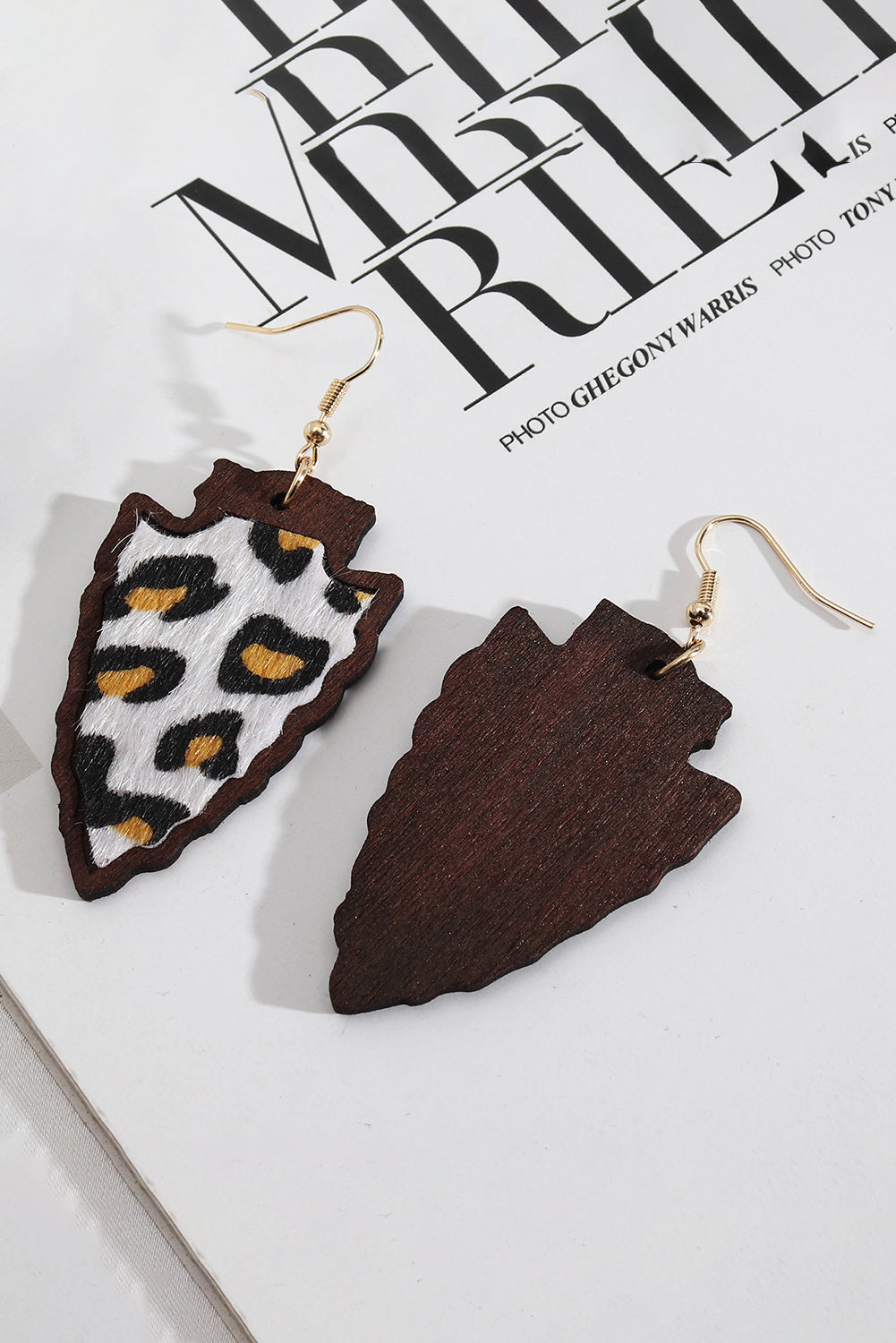 Leopard Applique Wood Leather Earrings Jewelry JT's Designer Fashion