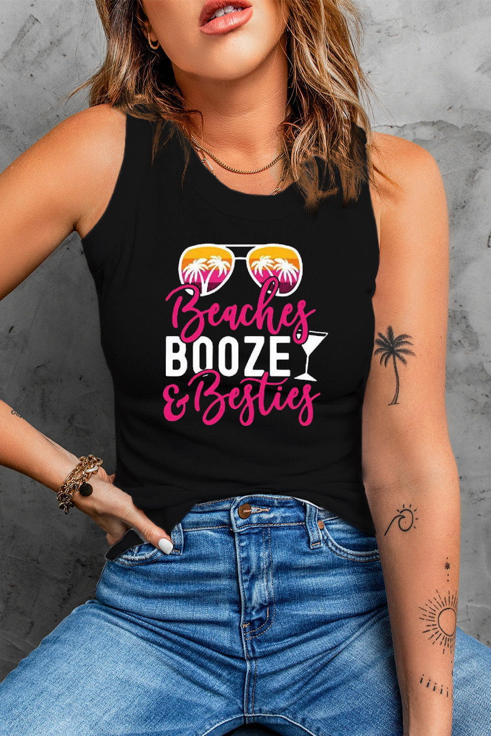 Black Beaches Booze & Besties Cruise Tank Top Graphic Tees JT's Designer Fashion