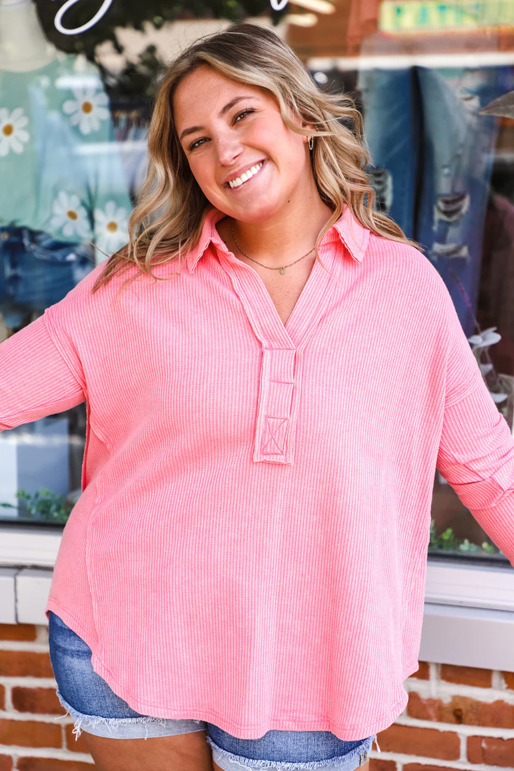 Pink Jersey Raw Seam Long Sleeve Collection Plus Jumper Plus Size JT's Designer Fashion