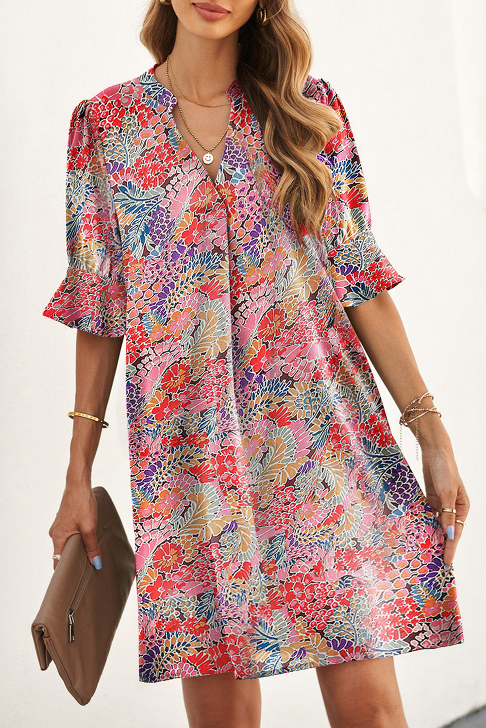 Multicolor Boho Floral Printed Flutter Sleeve Dress Floral Dresses JT's Designer Fashion