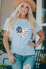 Sky Blue Family Matching American Flag Flower Heart Print Graphic Tee Family T-shirts JT's Designer Fashion