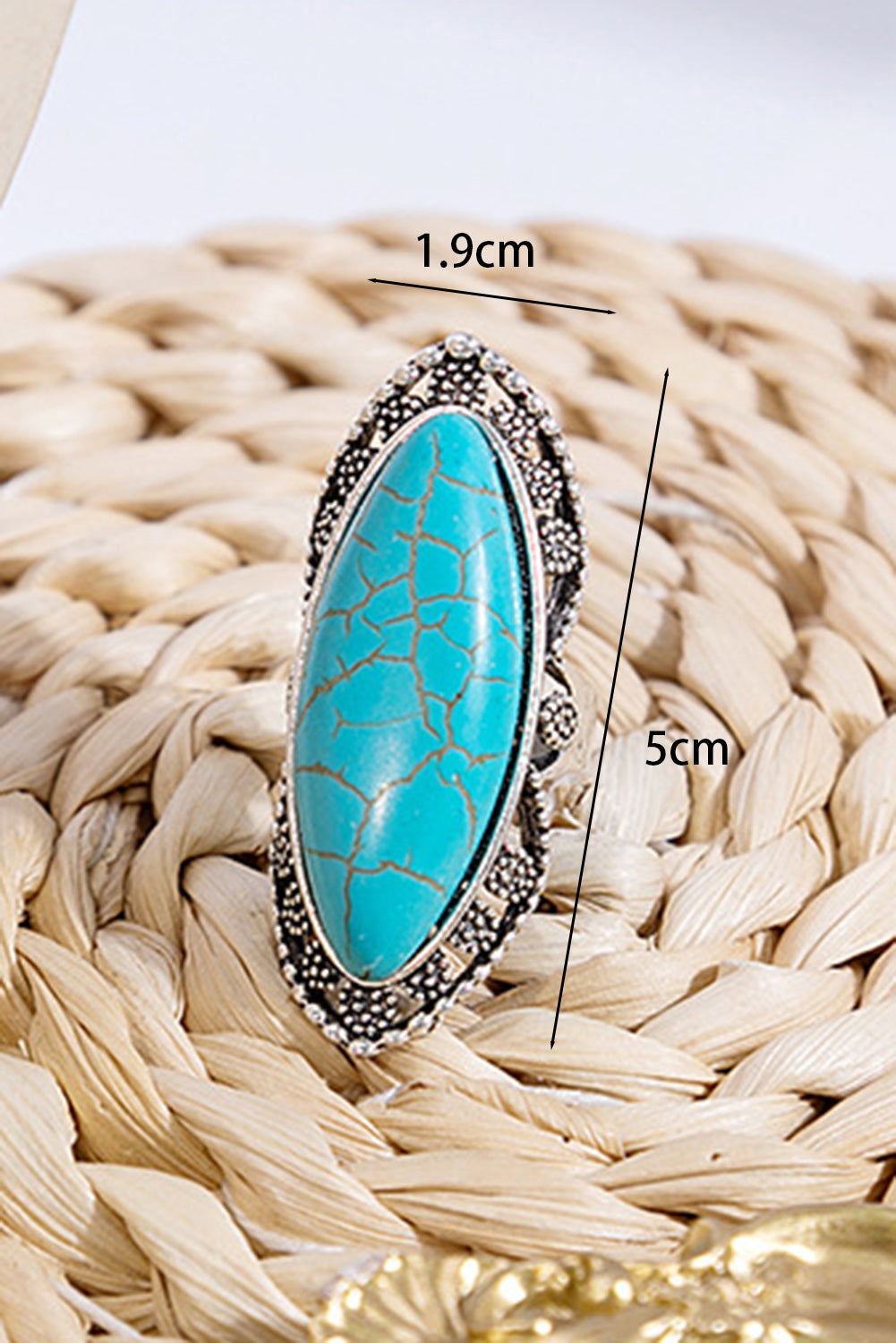 Green Oval Turquoise Studded Antique Alloy Ring Jewelry JT's Designer Fashion