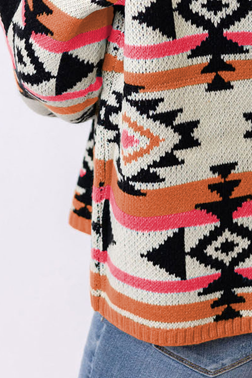 Strawberry Pink Aztec Striped Knit Ribbed Trim Sweater Pre Order Sweaters & Cardigans JT's Designer Fashion