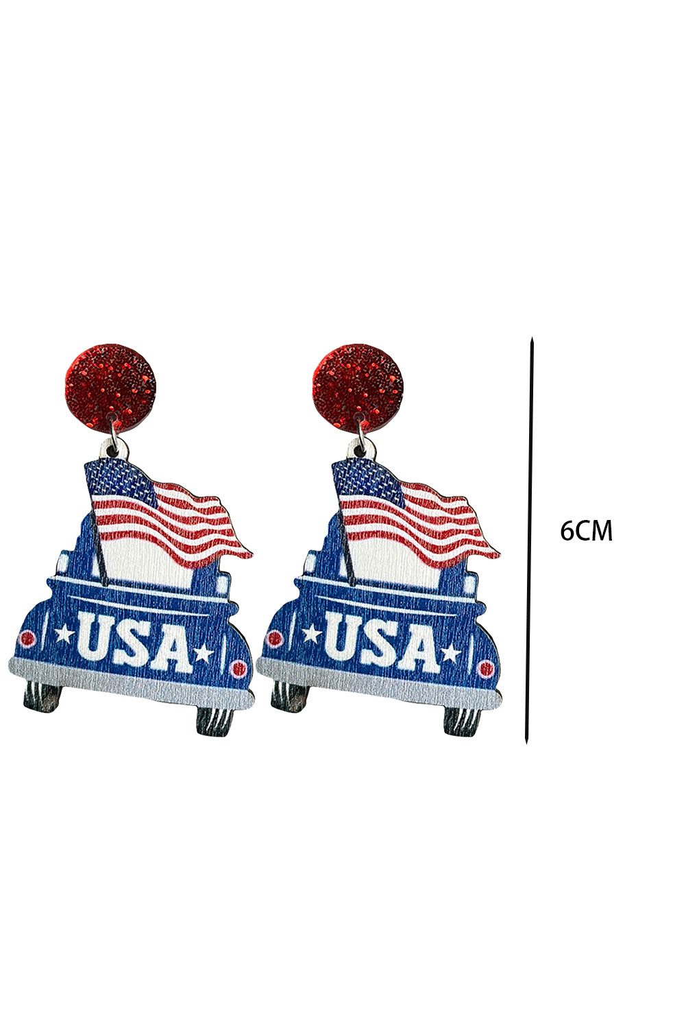 Multicolor USA Flag Car Shape Wood Dangle Earrings Jewelry JT's Designer Fashion