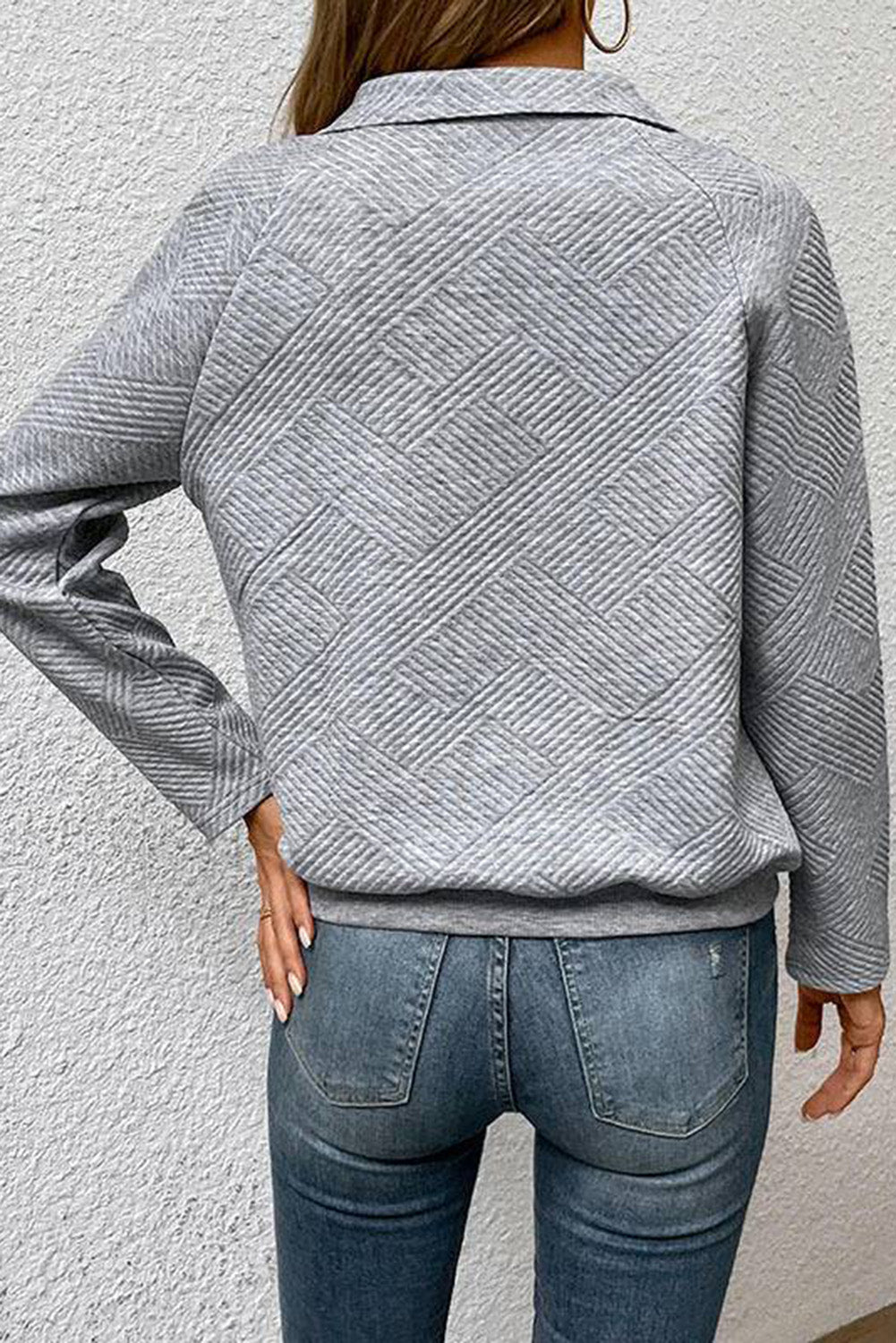 Light Grey Plus Size Kangaroo Pockets Ribbed Henley Sweatshirt Plus Size JT's Designer Fashion