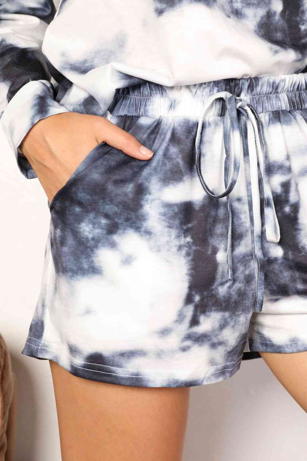 Double Take Tie-Dye Round Neck Top and Shorts Lounge Set Lounge Sets JT's Designer Fashion