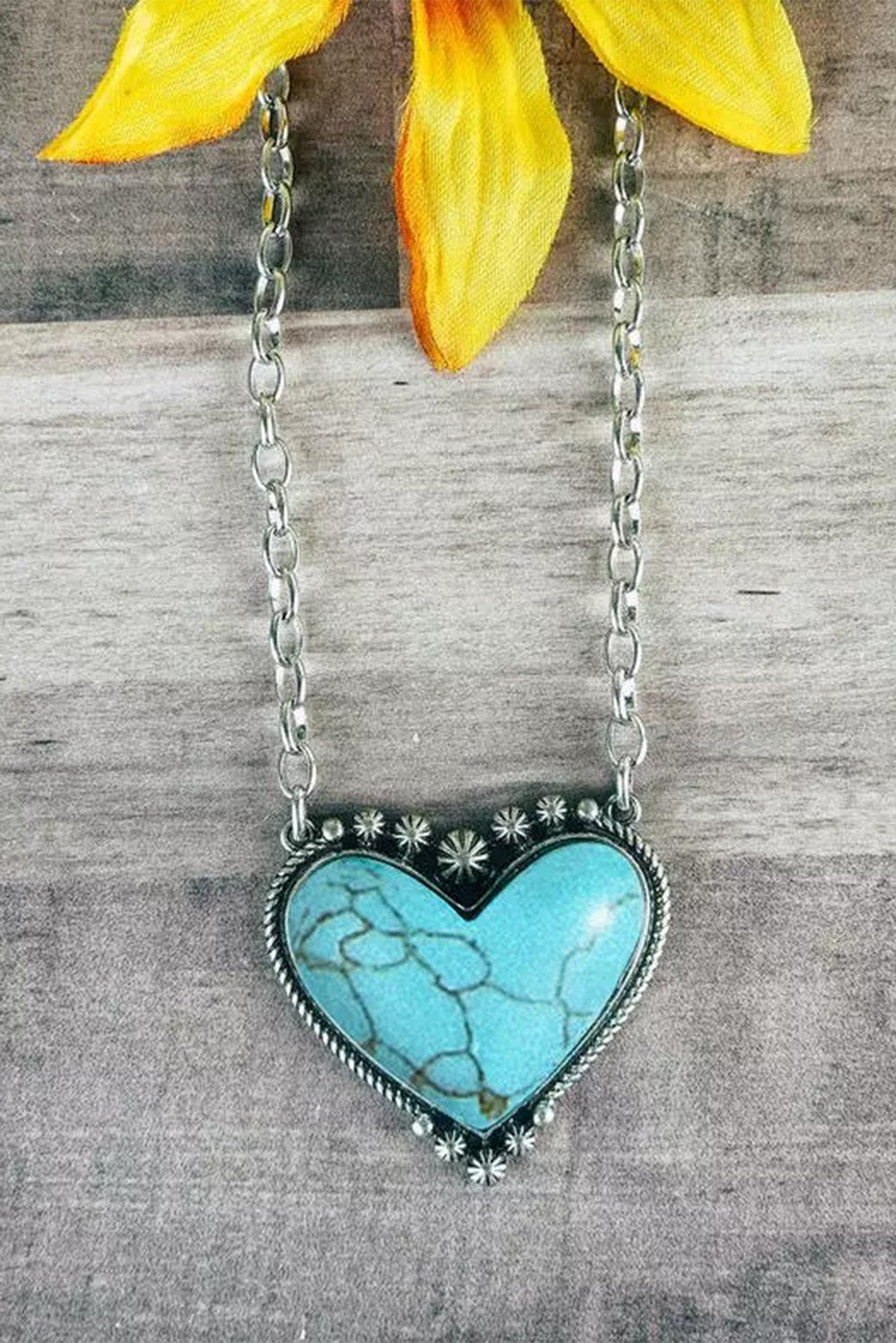 Silver Heart-Shape Turquoise Pendant Necklace Jewelry JT's Designer Fashion