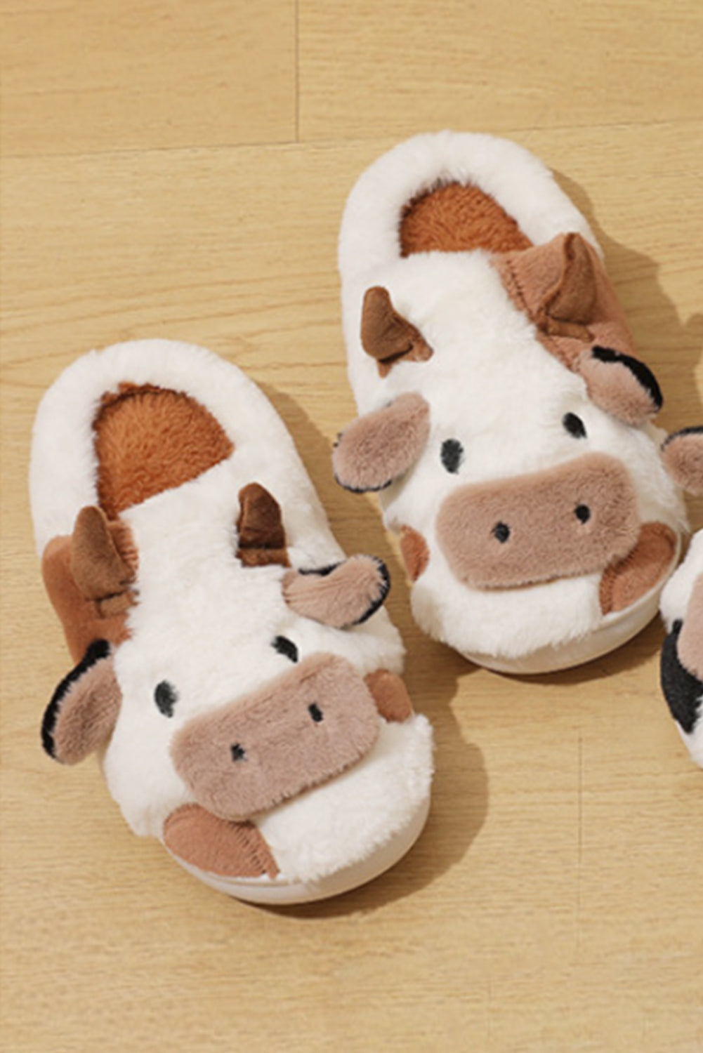 Camel Cartoon Cow Pattern Plush Lined Slippers Slippers JT's Designer Fashion