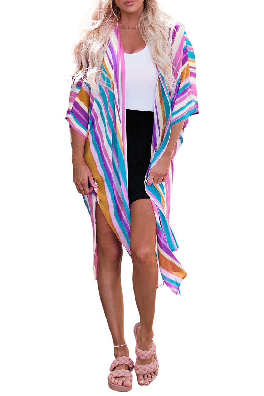 Multicolor Striped Print Oversized Kimono Kimonos JT's Designer Fashion