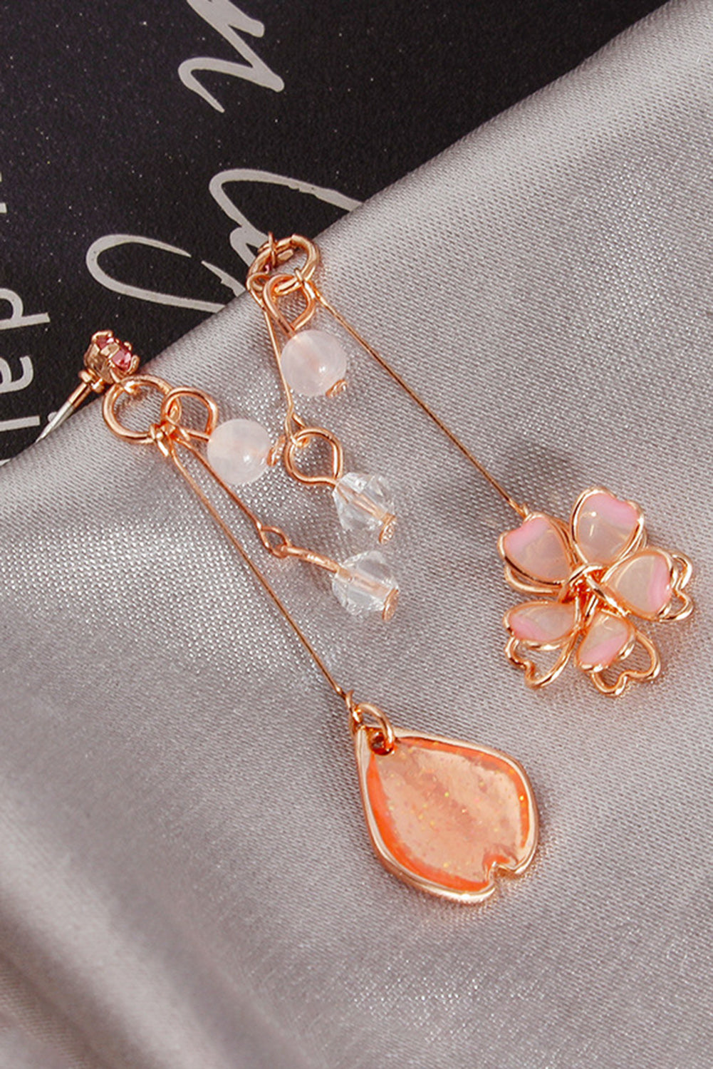 Pink Asymmetrical Cherry Blossom Dangle Earrings Jewelry JT's Designer Fashion