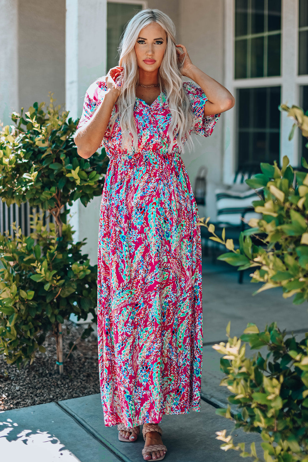 Wrap V Neck Floral Maxi Dress Floral Dresses JT's Designer Fashion