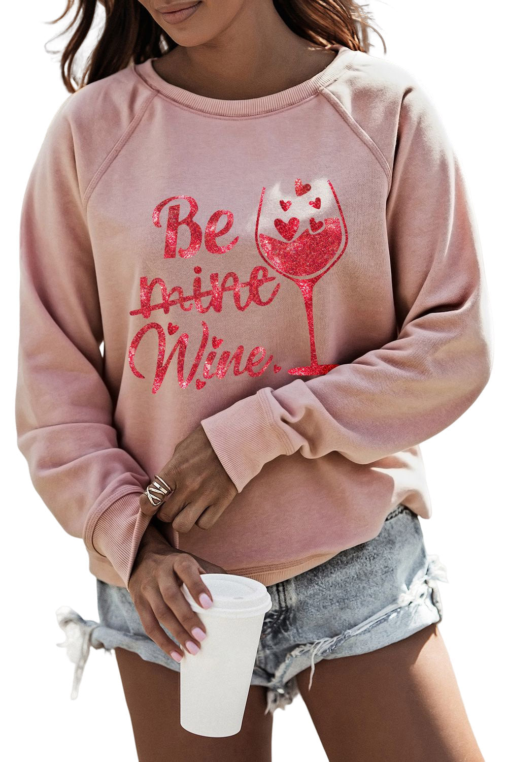 Pink Be mine wine Shining Graphic Print Sweatshirt Graphic Sweatshirts JT's Designer Fashion