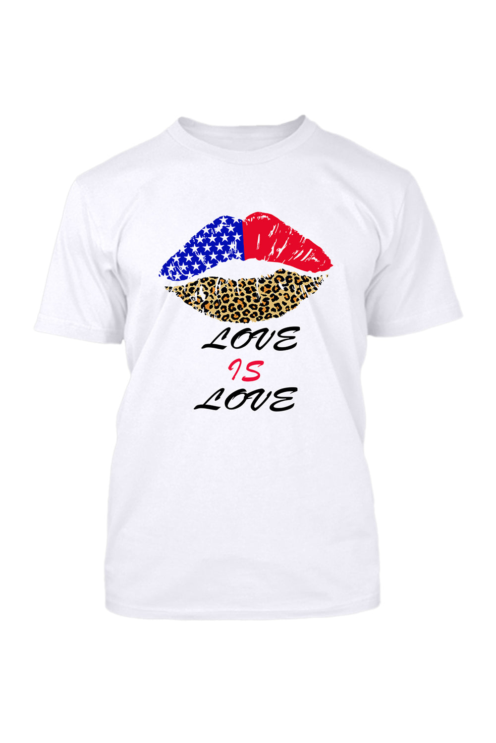 White Love Is Love Flag Leopard Graphic Tee for Men Men's Tops JT's Designer Fashion