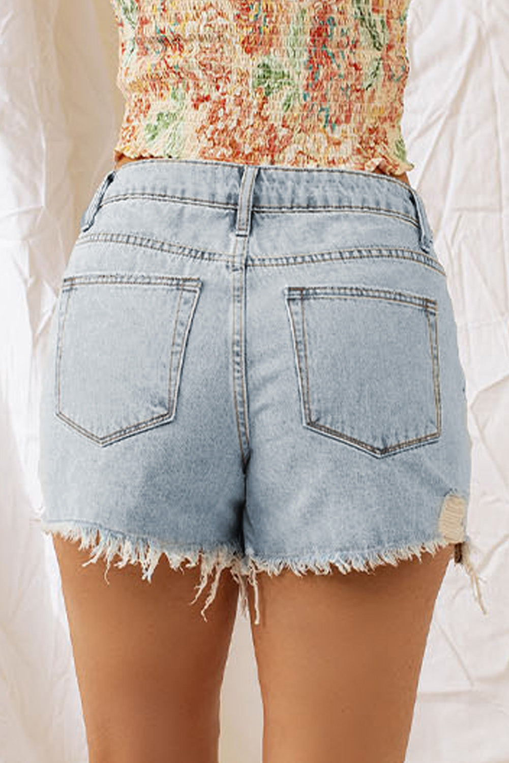 Sky Blue Distressed Light Wash Denim Shorts Denim Shorts JT's Designer Fashion