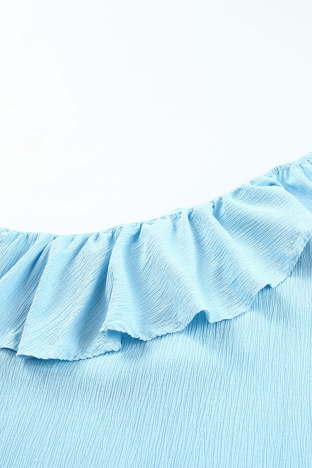 Sky Blue Ruffle One Shoulder Crinkle Tank Tank Tops JT's Designer Fashion