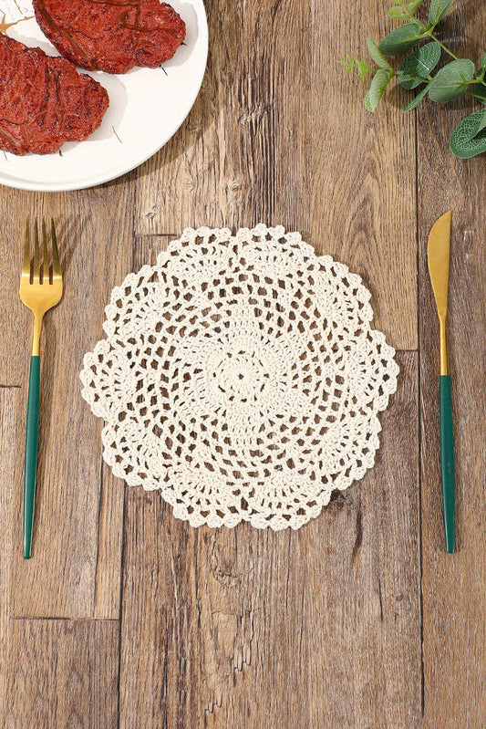 Beige Flower Hand Crochet Round Coaster Other Accessories JT's Designer Fashion