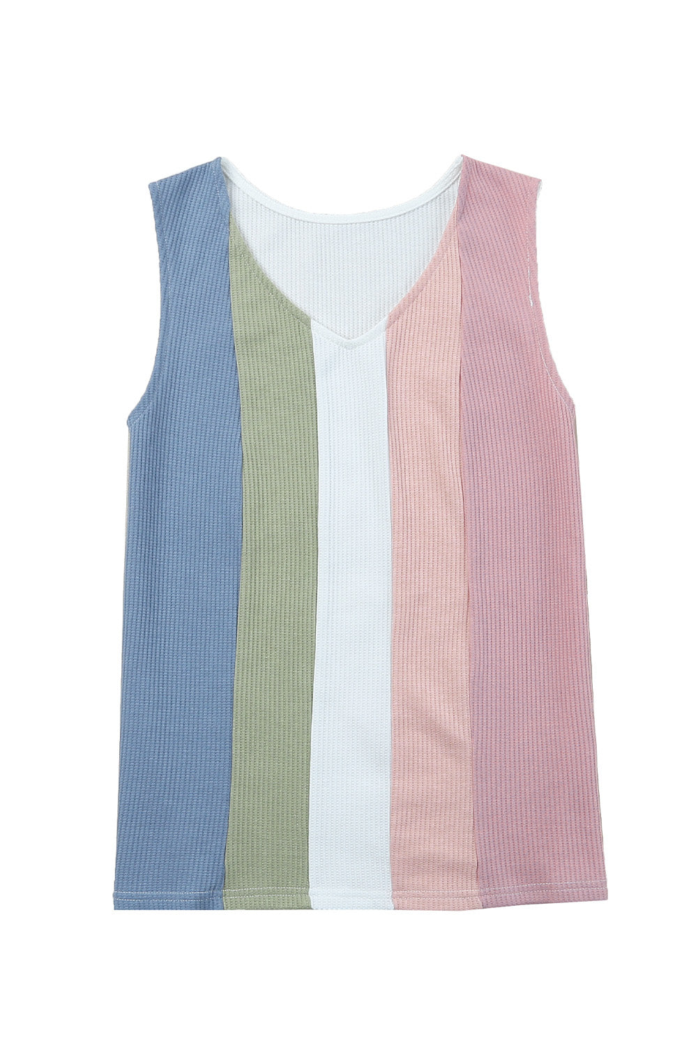 Color Block V-Neck Waffle Knit Tank Top Tank Tops JT's Designer Fashion